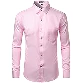 ZEROYAA Men's Business Formal Slim Fit Long Sleeve Button Up Dress Shirts with Pocket