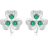 925 Sterling Silver Clover Stud Earrings Shamrock Irish Ear Studs St Patricks Day Jewelry Gifts for Women