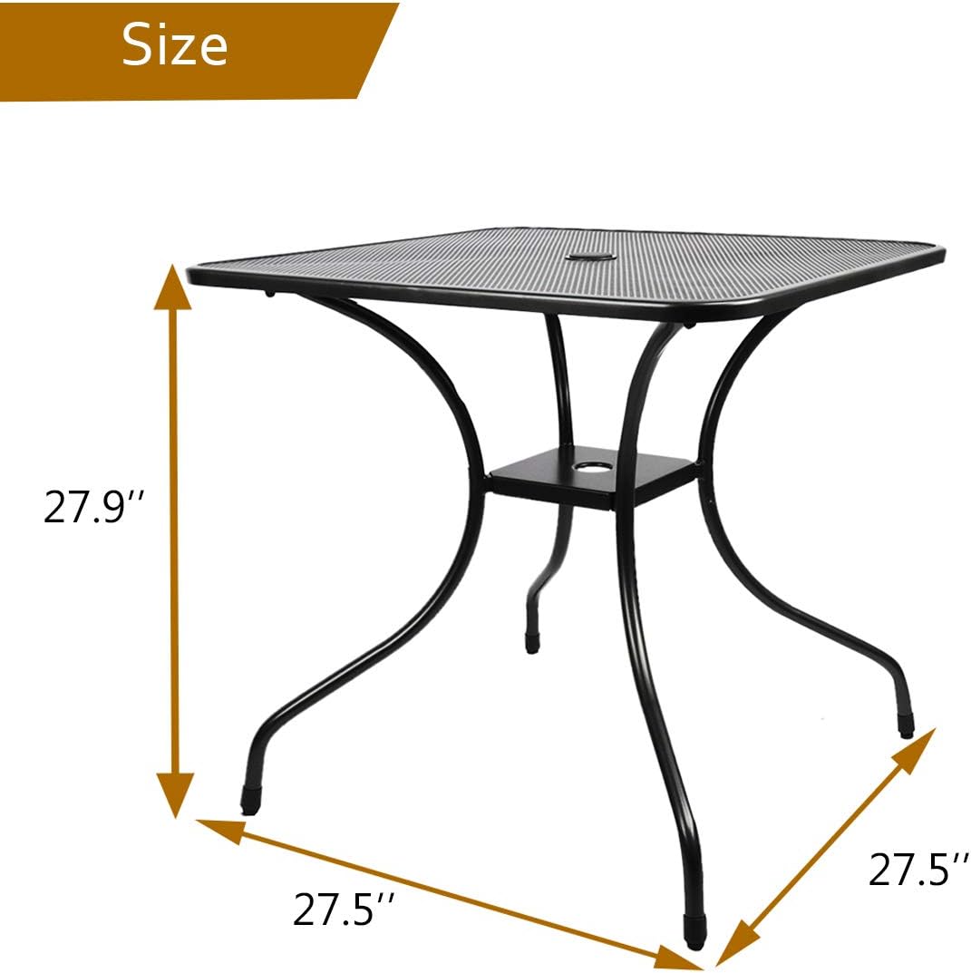 Kerrogee 27.5" Patio Bistro Dining Table, Outdoor Cast Iron Aesthetic Square Table, Backyard Balcony Furniture Garden Table with 2'' Umbrella Hole, Black : Garden & Outdoor