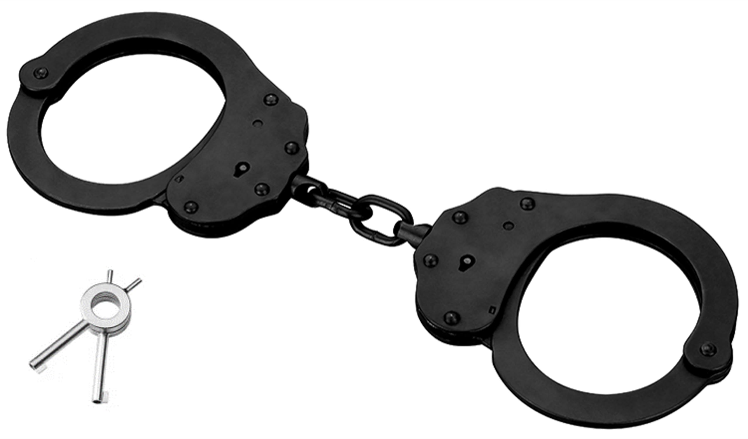 Police Handcuffs. PRO-CUFF England. Professional Grade. Heavy-Duty Steel. Double-Lock. Chain-Link. NIJ Standard Certified. Black Handcuffs with 2 Keys.