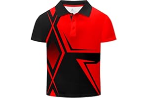 DEKOMERE Boys Printed Polo Shirt Short Sleeve Stylish Moisture Wicking UPF 30+ Performance Golf Shirts 7-16 Years