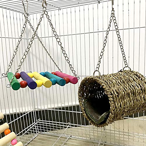 squirrel hamster sugar glider hammock 3 piece set hanging nest swing birds chew toy for mice small pet animal bed rattan parrot hedgehog considerate design cage house bridge toys chinchilla warm ladde - Thumbnail 2