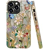 TnXee Case Compatible with iPhone 15 Pro Max,Fall Prevention Bright Hybrid 2-Layer Hard Shell Phone Case for Girls Boys,Stained Glass Bloom Flower
