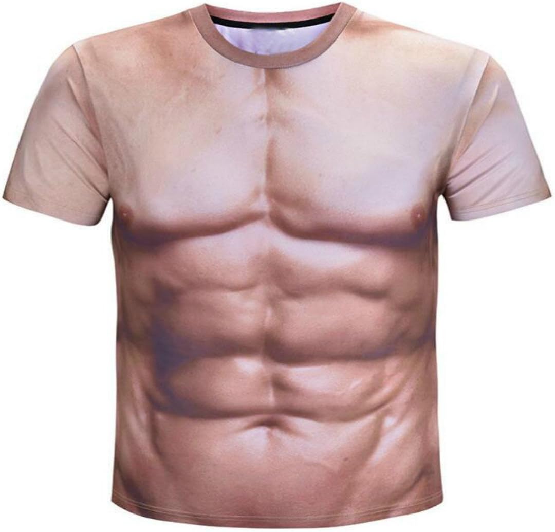 Colygamala Men's Funny 3D Muscle Print T-Shirt Funny Body Print T-Shirt for Male