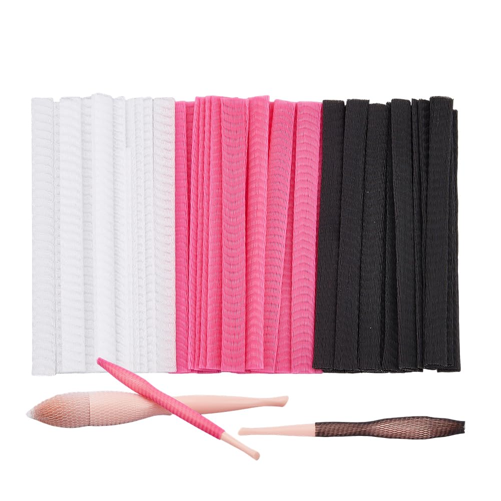 SUPERFINDINGS 150Pcs 3 Colors Makeup Brushes Protector Pen Guard Protector Reusable Expandable Mesh Cover Cosmetic Brush Mesh Protector Stretch Saver Net