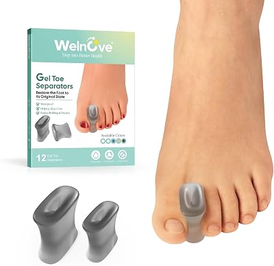 Welnove 12-Pack Gel Toe Separators Bunion Pads Toe Spacers Transparent Black