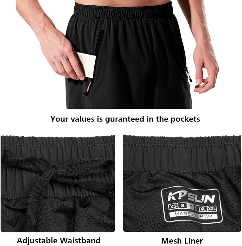 KPSUN Mens 7 Inch Athletic Running Shorts Workout Lightweight Quick Dry Zipper Pocket Shorts for Exercise Gym Training : Clothing