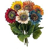 LILOCOO 6pcs Artificial Sunflowers Six Colors Fake Sunflowers Bouquet Vintage Fake Silk Sunflowers Large Sunflowers Decor for Wedding Party Garden Home Hotel Office