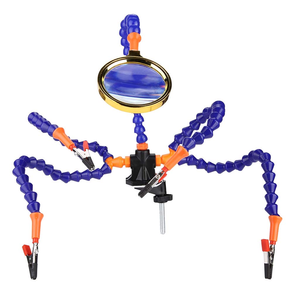 Helping Hands Soldering, Aluminium Five Arm Soldering Station with Magnifying Glass Welding Repair Tool(No Fan)