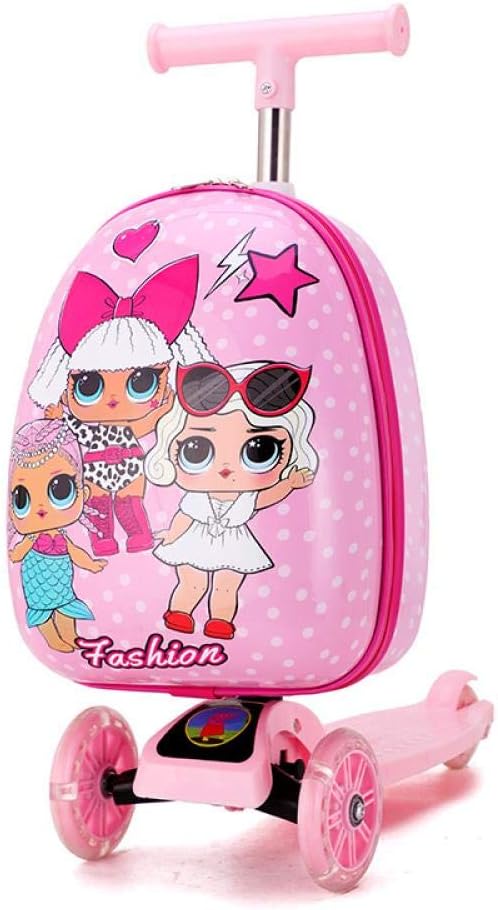 Hokaime Kids Scooter Suitcase Carry on Skateboard Lazy Trolley Luggage Bag for Children, Style two