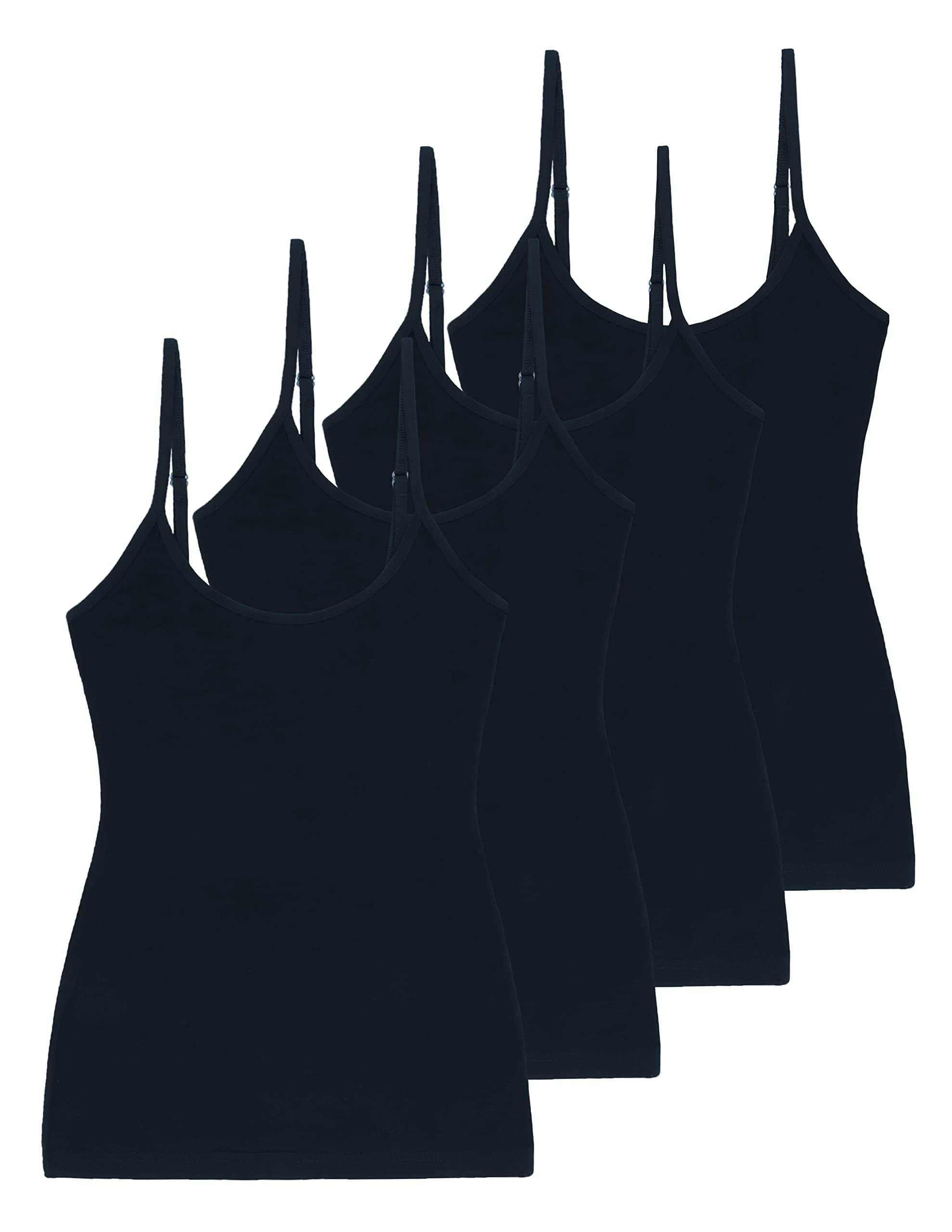 Photo 1 of Comfneat Women's 4-Pack Slim-Fit Camisoles Cotton Adjustable Spaghetti Strap Top Underwear (Black 4-Pack, XXL)