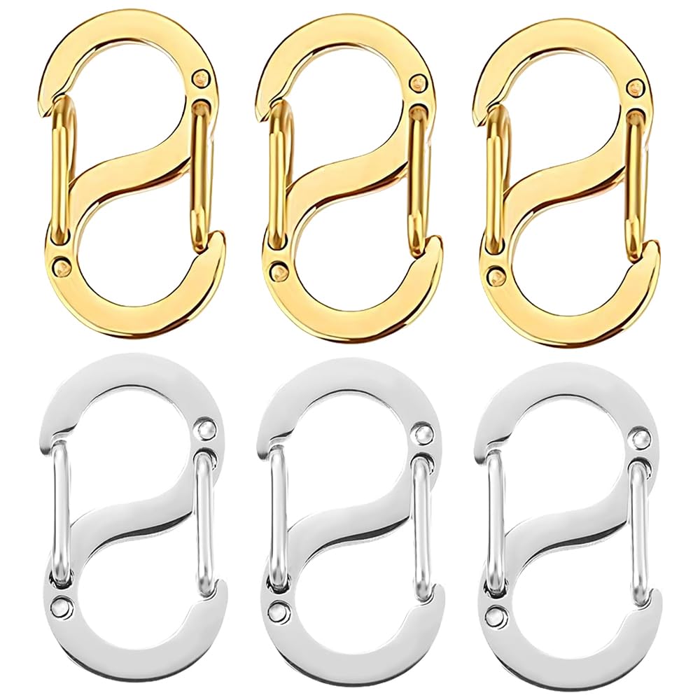 6 PCS Double Opening Shortener Clasps Stainless Steel Lobster Clasps Universal Necklace Clasp Silver/Golden Charm Clasp S Lock for DIY Jewelry Making Bracelet Crafts
