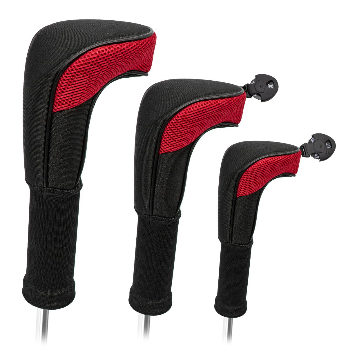 FUZVOL Golf Club Headcover Set Premium Quality,Golf Driver Head Cover 3pcs Universal Fit Covers For Wood Driver, Fairway, Hybrids Red