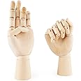 Fashionclubs 7" Wooden Sectioned Opposable Articulated Left/Right Hand Figure Manikin Hand Model for Drawing, Sketching, Painting (Left+Right Hand)