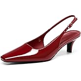 Coutgo Womens Kitten Low Heels Slingback Pumps Squared Point Toe Buckle Strap Wedding Party Dress Shoes