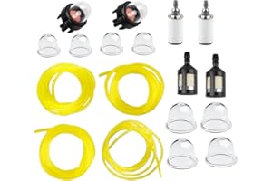 Huswell 4 Size 2-Feet-Long Small Engine Fuel Line Gas Hose Tube for Stihl Weedeater Craftsman Husqvarna String Trimmer Chainsaw Blower with Snap in Primer Bulb, Primer Pouland Bulb, Fuel Filter