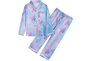 Umeyda Girls & Womens Satin Pajamas Set, 2 Pieces Silky Pjs Long Sleeve + Pants Sleepwear for Mom Kids and Boys