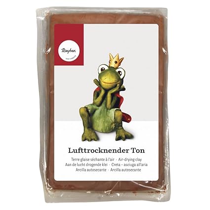 Rayher 3450105 Lufttrocknender Ton, dunkelbraun, 1 kg, Modelliermasse, lufthärtend ohne einbrennen, kann auch gebrannt werden