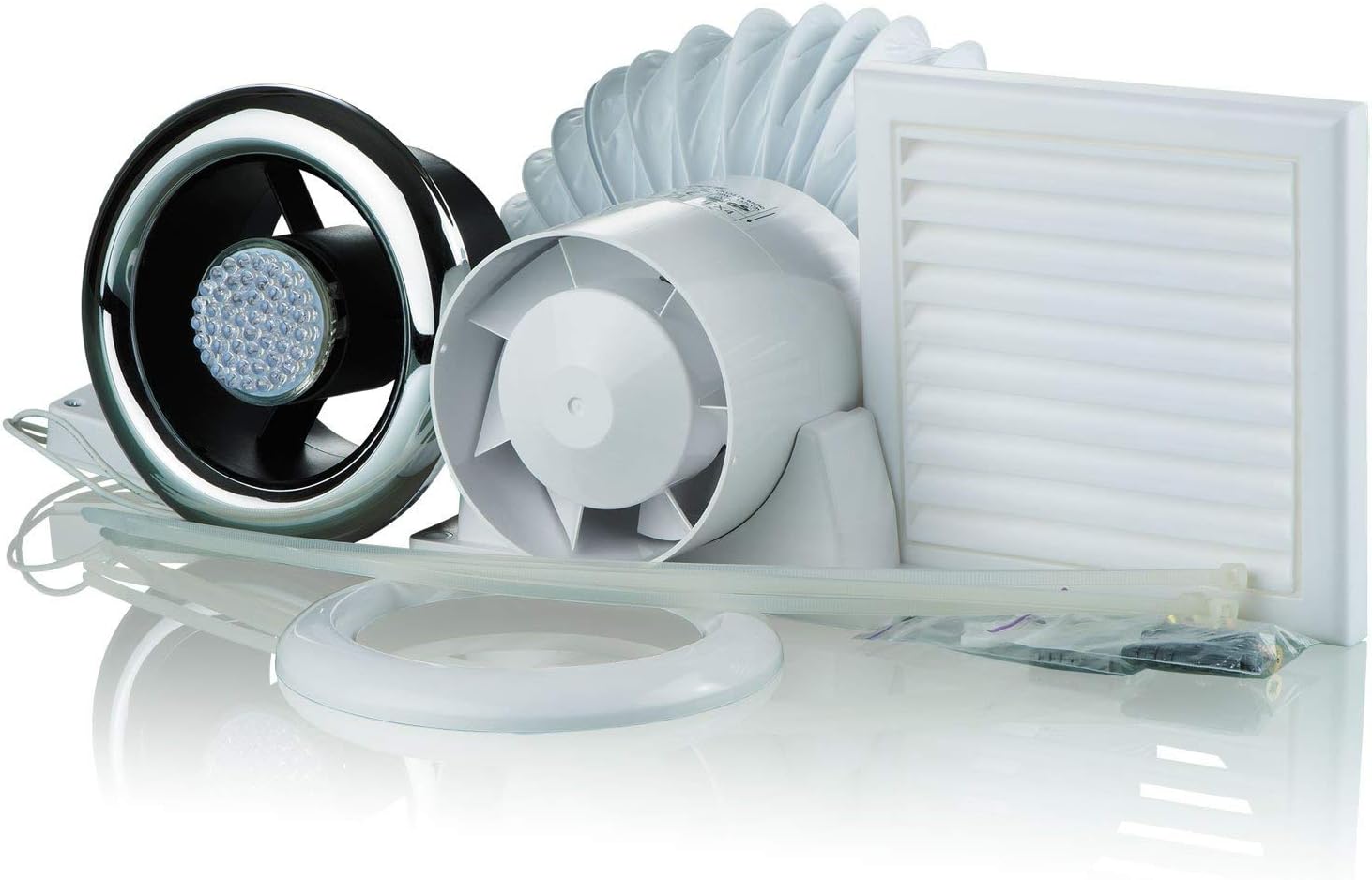 Showerfan Extractor Fan LED Light Kit - Loft Mounted Duct Kit with LED 3w Downlighter - Bathroom, Shower, Wet Room, En Suite