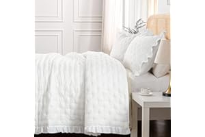 HIARUO 2-Piece Twin Quilt Set - Soft Warm Ultrasonic Reversible Pleated Ruffled Coverlet Bedspread Set (68 x 90 Inch) with 1 