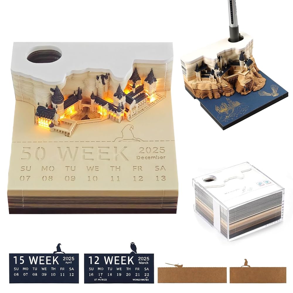 YANGUN Time Piece Calendar - 2026 Desk Calendar with LED Light, 3D Paper Sculpture Calendars 2026, 3D Desk Calendar2026 Memo Pad Paper Art Creative Gift for Christmas Housewarming Desktop Decoration