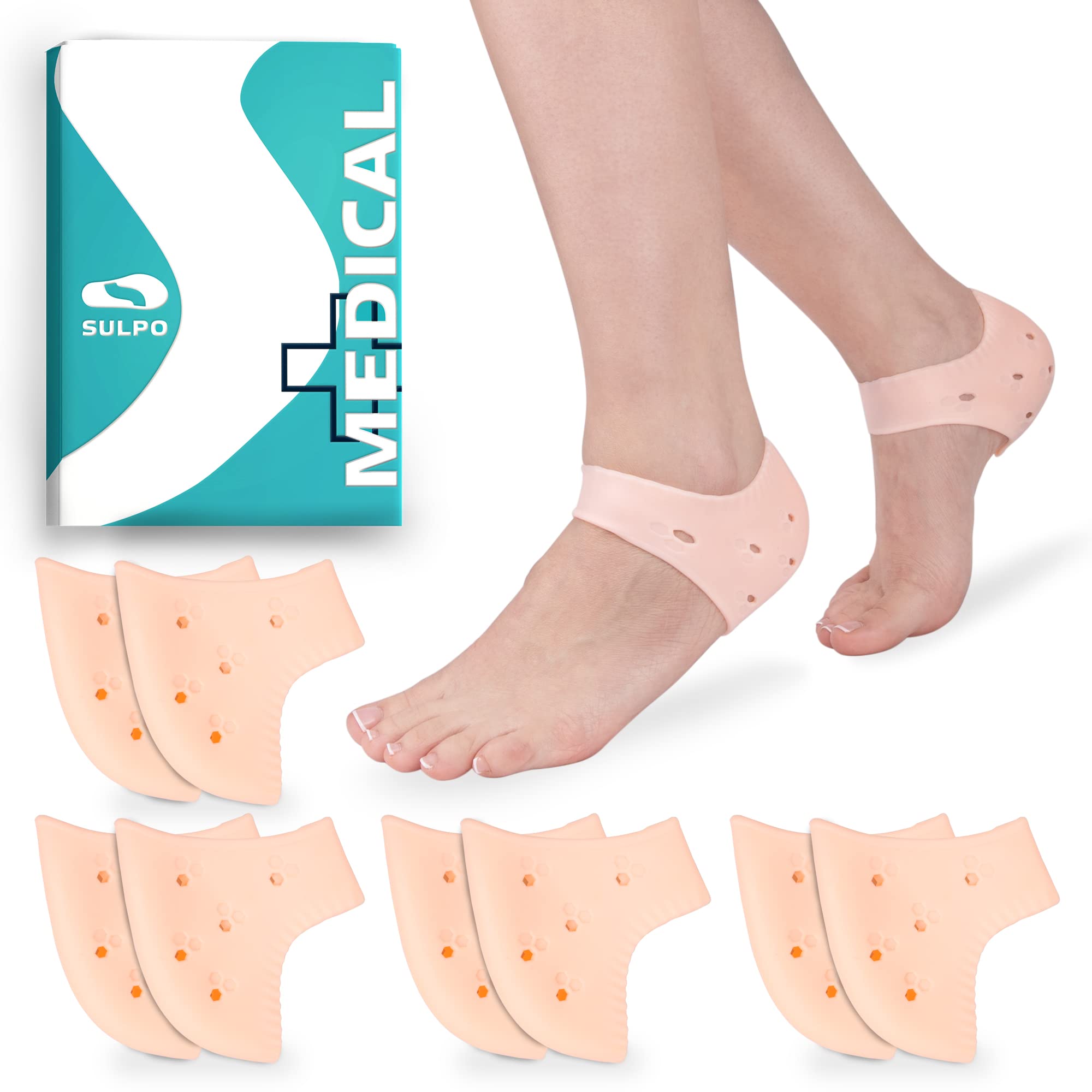 SULPO 4 Pairs Heel Pads - Heel Cushion Pads for Heel Spurs - Heel Protectors - Heel Cups - Very Suitable for Heel Pain, Dry Cracked Heel