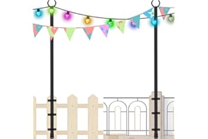 RINLAIN Outdoor Poles 2 Pack, 8.3ft Height Adjustable Metal Pole with Hooks for Hanging String Lights, Garden, Backyard, Patio Lighting Stand for Parties, Wedding (Black)