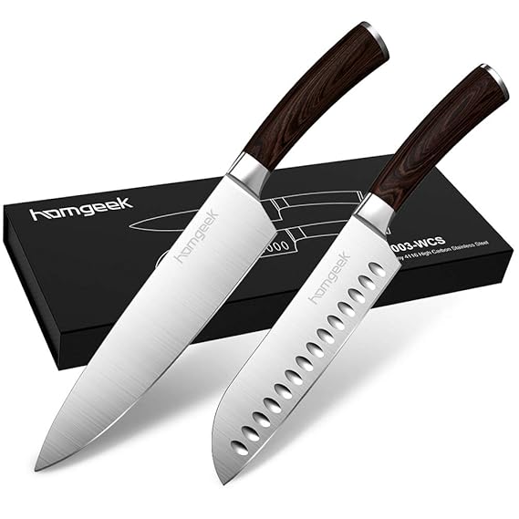 Messerset 2-teilg Santokumesser und Küchenmesser, homgeek Messer aus deutschem Messerstahl, Ergonomischer Griff in Echtholzop