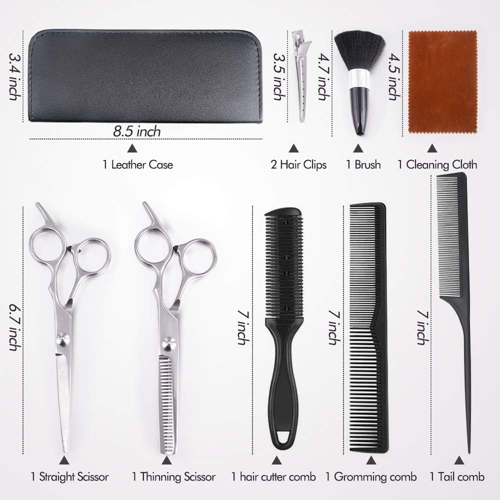 Professional Hair Cutting Scissors Set 11Pcs Haircut Scissors Thinning Shears Multi-Use Haircut Kit Hairdressing Scissors Hair Cutting Shears for Barber Salon Home Hair Shears for Women Men: Home Improvement