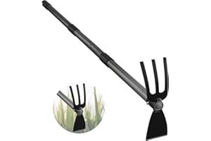 Hoe and Cultivator Gardening Hand Tools, Heavy Duty Stainless Steel Garden Hoe and 3 Fork Hand Tiller for Gardening Weeding P