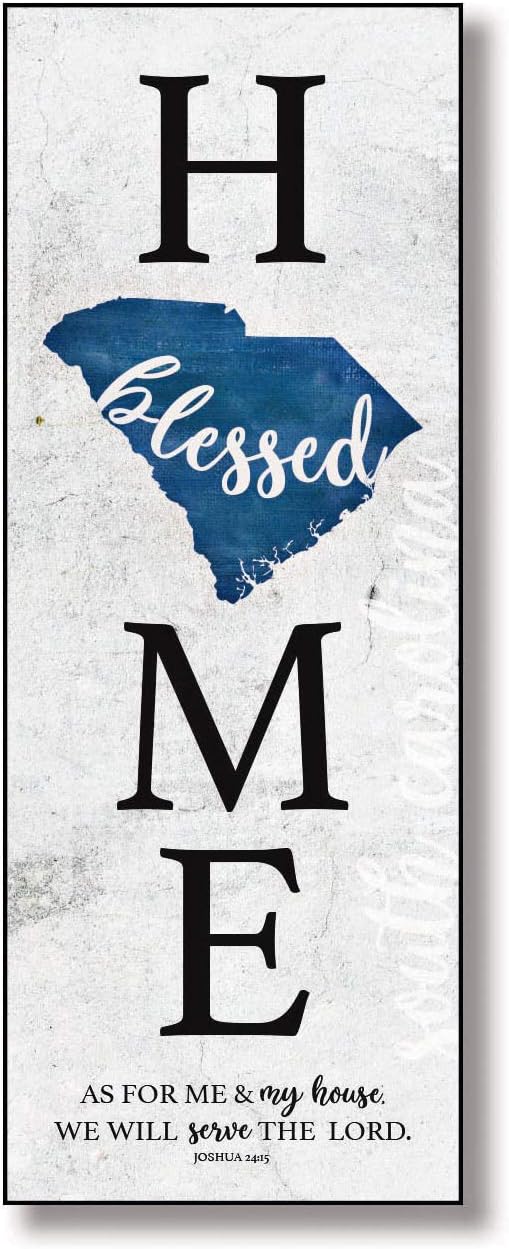South Carolina Home Wood Plaque with Inspiring Quote 6x15 3/4 - Classic Colorful Vertical Wall Frame | Hangs on Wall | Blessed in Our State | As for me & my house we will serve the Lord. Joshua 24:15