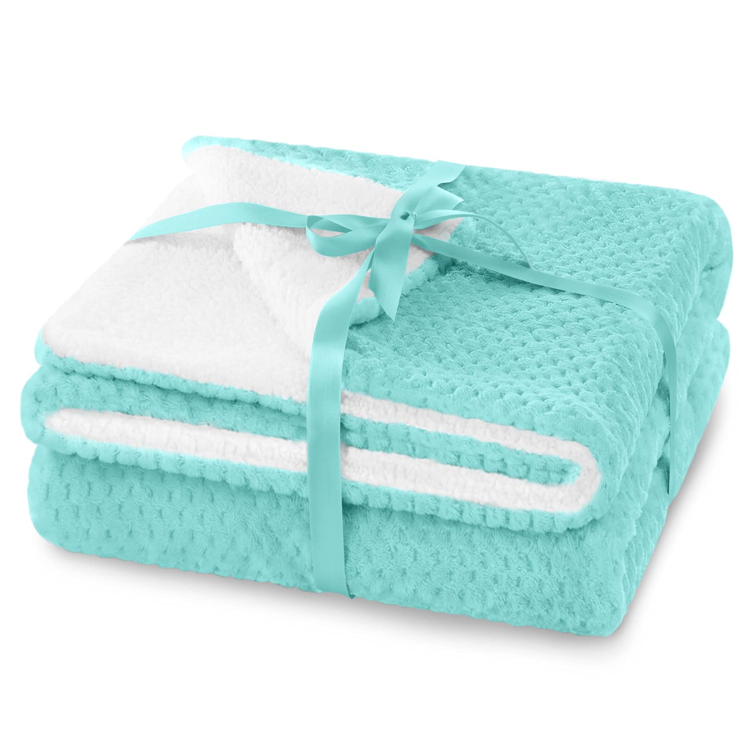 AmeliaHome Shleepy Cuddly Blanket 170 x 210 cm Delicate Quilted Sherpa Lambskin Look Turquoise