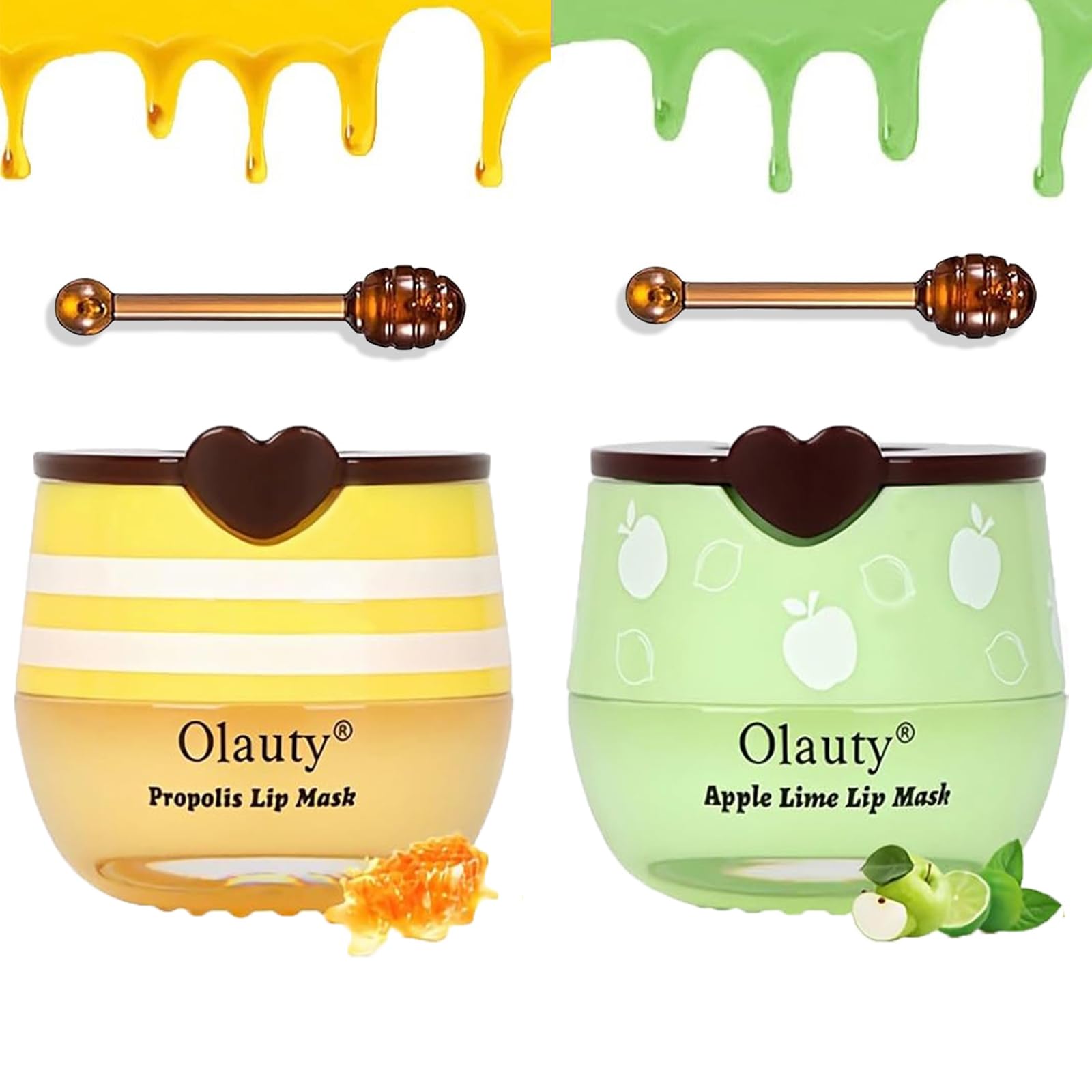 TITIMORE 2Pcs Bee Lip Balm Honey Pot,Apple Lip Mask,Propolis Moisturizing Lip Sleeping Mask Reduces Lip Lines,Hydrating Prevention Dry and Cracked Honey Lip Balm