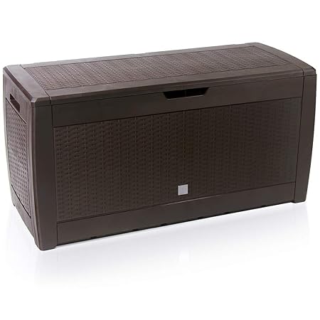 Truhe Rato | klappbarer Deckel Haltegriffe Rollen Rattanoptik braun | Gartenbox Auflagenbox Kissenbox Farbauswahl