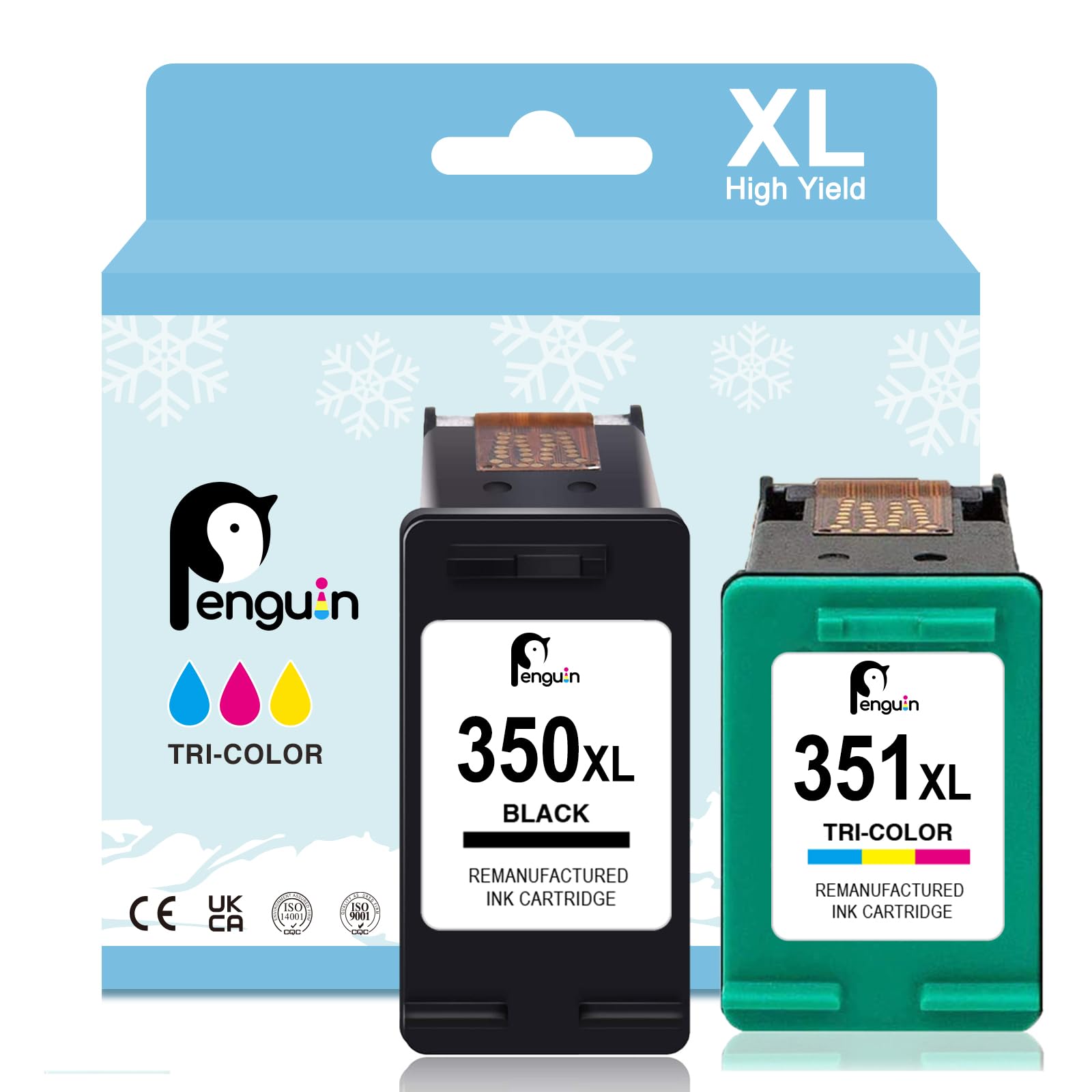 Penguin 350XL 351XL Printer Ink Cartridge Replacement for HP 350 XL 351 XL Black and Colour Compatible with Deskjet D4260 Officejet J5780 Photosmart C4280 High Yield Remanufactured Ink
