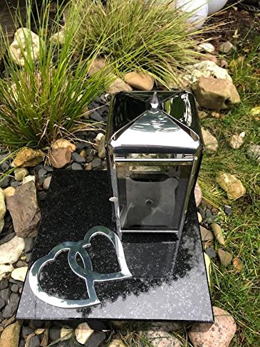 Or Grablaterne und Zwei Herzen aus Edelstahl inklusive Granitsockel 25cm x 25cm x 5cm Schwarz Lampe mit Sockel und Relief Her