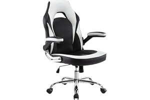 HOMEFLA Office Chair, Gaming Chair Ergonomic Desk Chair Computer Chair PU Leather Executive Swivel Chair with Flip-up Armrests and Lumbar Support for Working, Studying, Gaming, White