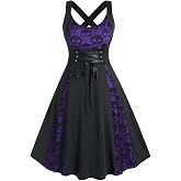 Rosegal Womens Plus Size Sleeveless Gothic Dresses | Sleeveless, Wrap V-Neck, Gothic Vintage 50S, Spaghetti Strap Swing Cocktail Rockabilly, Wedding Party Maxi