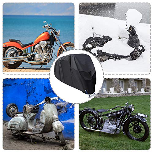 Acelane Waterproof Motorcycle Cover All Weather All Season Vehicle Cover for Indoor Storage Outdoor Protection 210D Durable Material with Lock Holes, Up to 116 inches, Harley Davidson, Honda