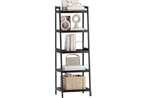 SMIBUY Bamboo Ladder Bookcase, Bathroom Storage Rack Organizer, 4 Tier and 5 Tier Freestanding Plant Display Stand Space Saver Shelves for Bedroom, Kitchen, Balcony (Black, 5 Tiers (50" H))