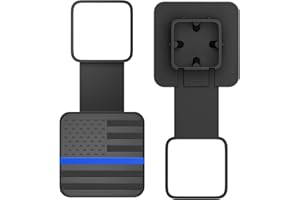 OGYE 2 Inch Trailer Hitch Cover with American Flag, Metal Trailer Hitch Cover Fit for 2 Inch Hitch Receivers Class 3 4 5,2'' Rubber Hitch Tube Cover Plug Cap (Black&Thin Blue line)
