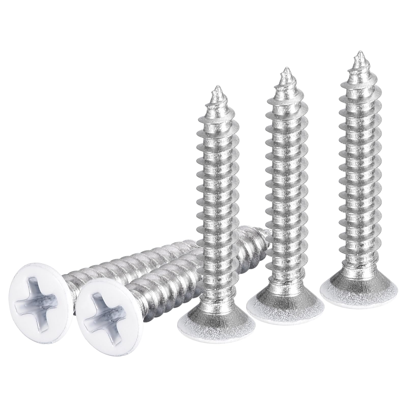 DTGN 100Pcs ST4x25mm Flat Head Wood Screws, 304 Stainless Steel White Phillips Self Tapping Screws - Good for Woodworking, Furniture - White — image 1