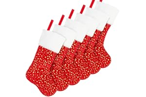 LimBridge Christmas Stockings, 6 Pack 18 inches Golden Star with White Plush Trim, Classic Personalized Large Stocking Decorations for Family Holiday Season Decor, Red