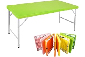 SculPong 4 FT Folding Table with Carry Handle, Portable Fold-in-Half Plastic Table, Rectangle Foldable Table for Indoor/Outdoor Green