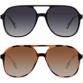 YDAOWKN Retro Square Aviator Sunglasses for Womens Mens Vintage 70s Double Bridge Sun Glasses