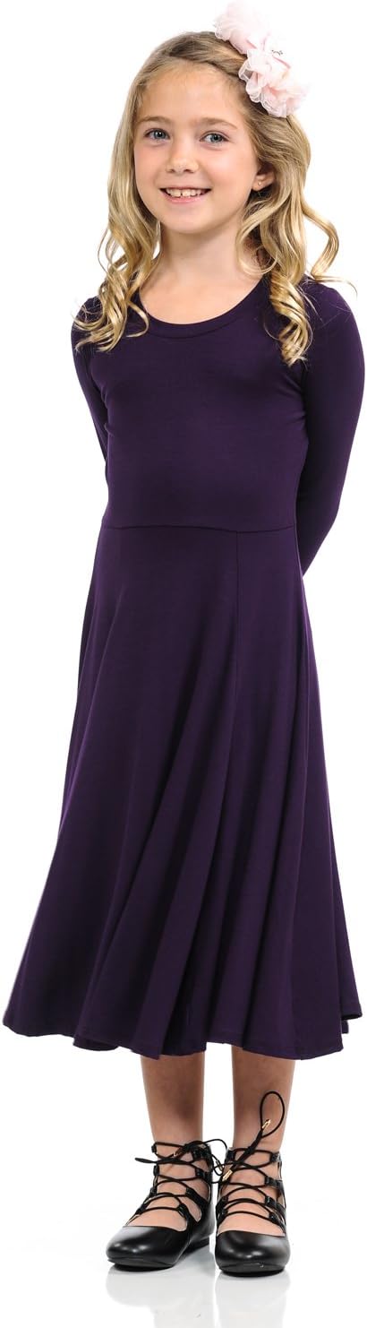 Honey Vanilla Girls' Princess Seam A-Line Dress with Full Skirt and Easy Removable Label