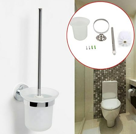 TOTAL HOME : Elegant Toilet Bathroom WC Cleaning Brush Holder Chrome Round Wall Mounted Set