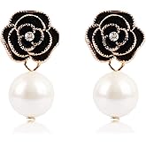 Fashion imitation pearl Rhinestone Rose Flower Stud Earrings for Women