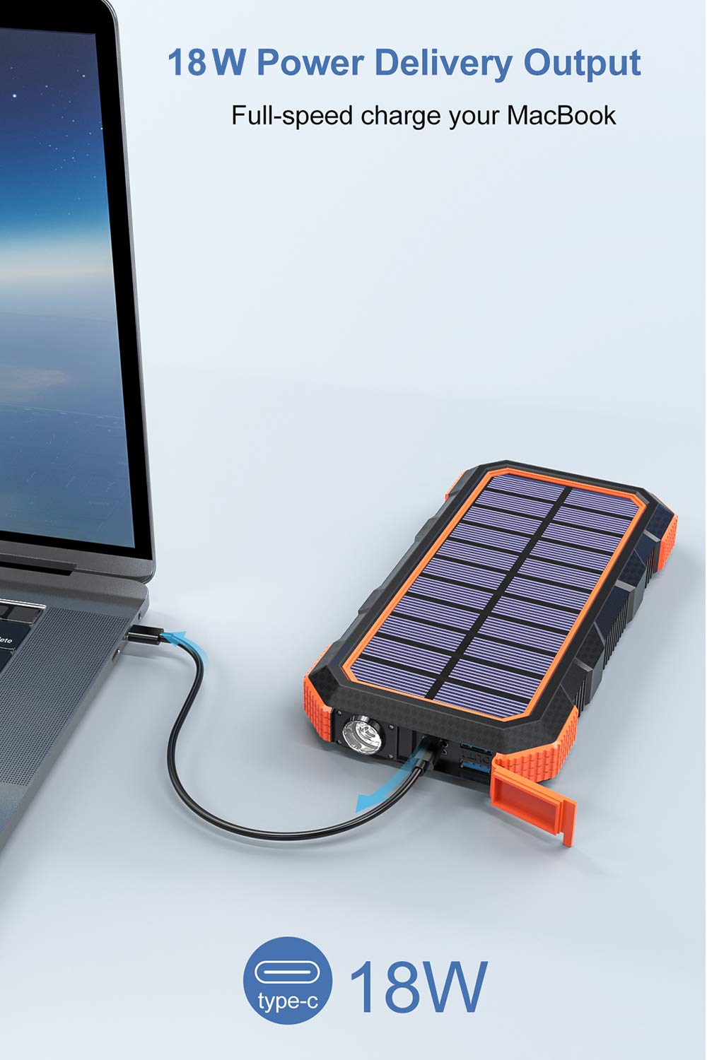 Solar Charger 26800mAh, Riapow 18W PD Portable Charger External Battery Pack with QC 3.0, Solar Power Bank with 3 Outputs for iPhone 11, Samsung Galaxy S10, MacBook