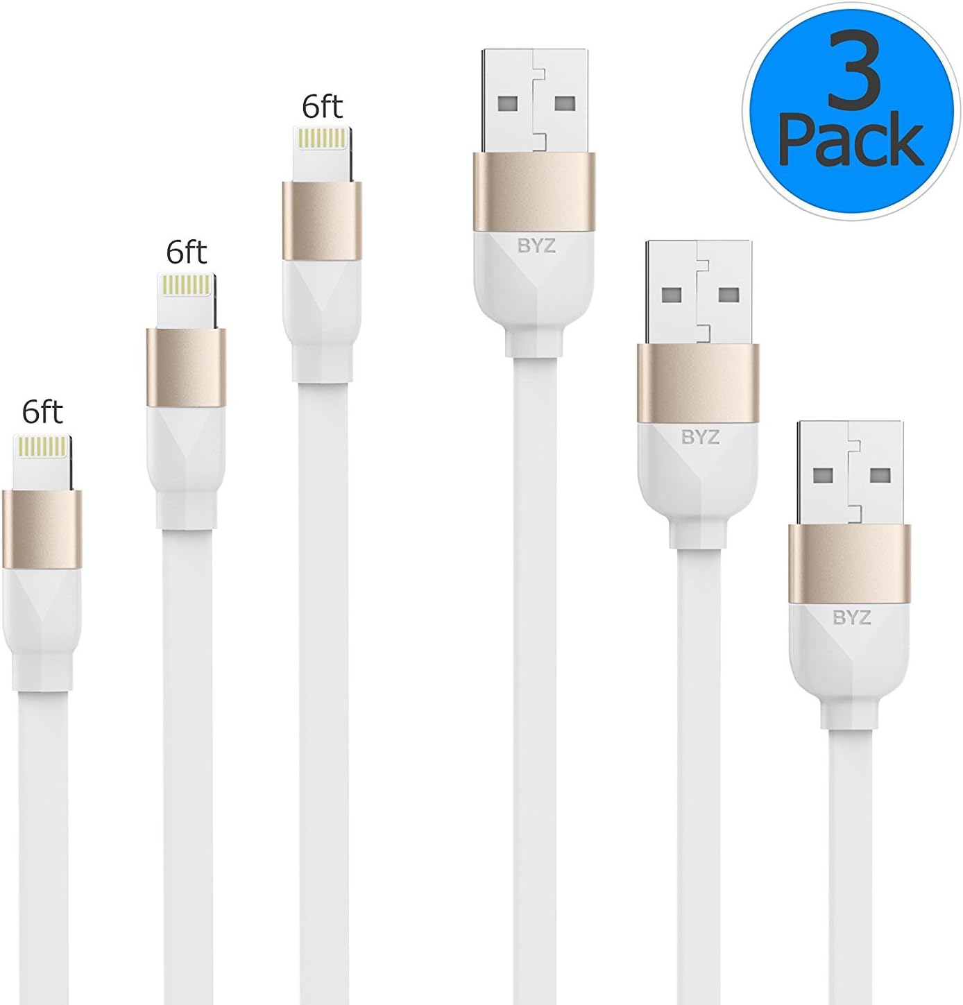 Vomach iPhone Charger Cable 3-Packs 6FT (1800mm) Long Lightning USB Cable 8 Pin Fashion Data Cable for iPhone and Other IOS System White